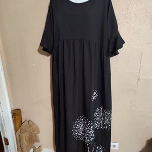 Black Satin and White Dandelion Make a Wish Dress SZ XL XXL